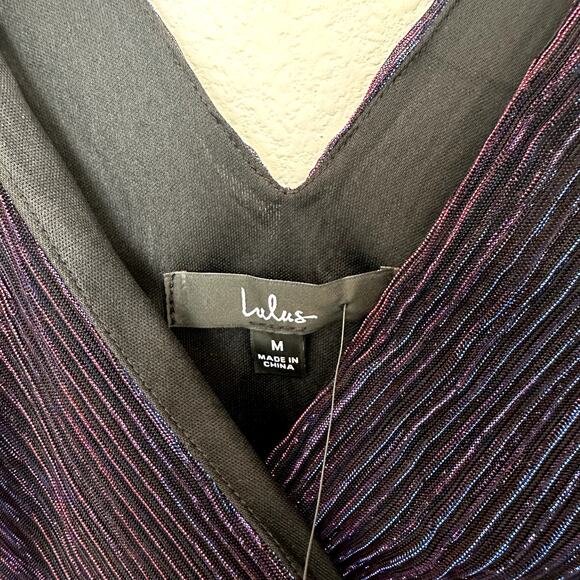 NWT Lulus Shining Stunner black multi lurex glitter ruched bodycon mini dress M - Picture 6 of 6